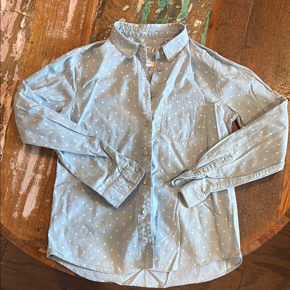 Light Blue Polka Dot Long-Sleeve Shirt